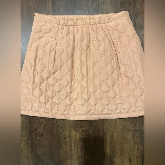 NWT Puffer Quilted Mini Skirt Insulated/Fully lined Women's Beige/Chestnut M - Picture 3 of 6